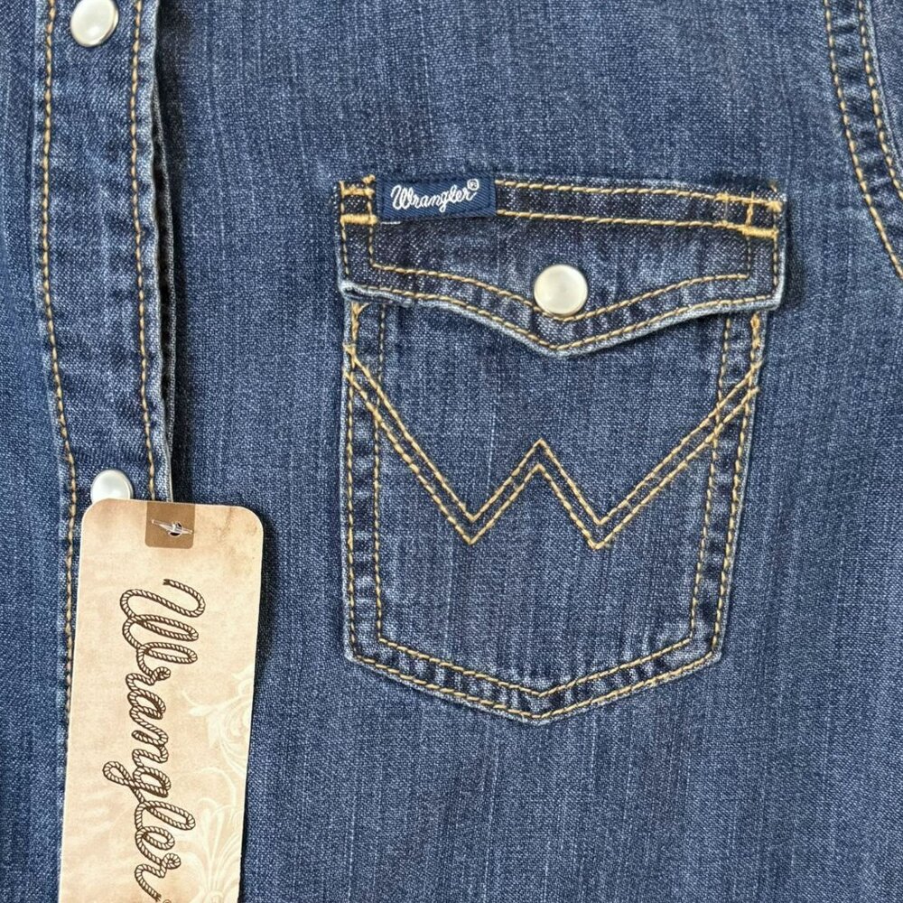 Wrangler Embroidered Denim Shirt Blue Girls Large Western Pearl-Snap Rodeo NEW - Picture 7 of 15